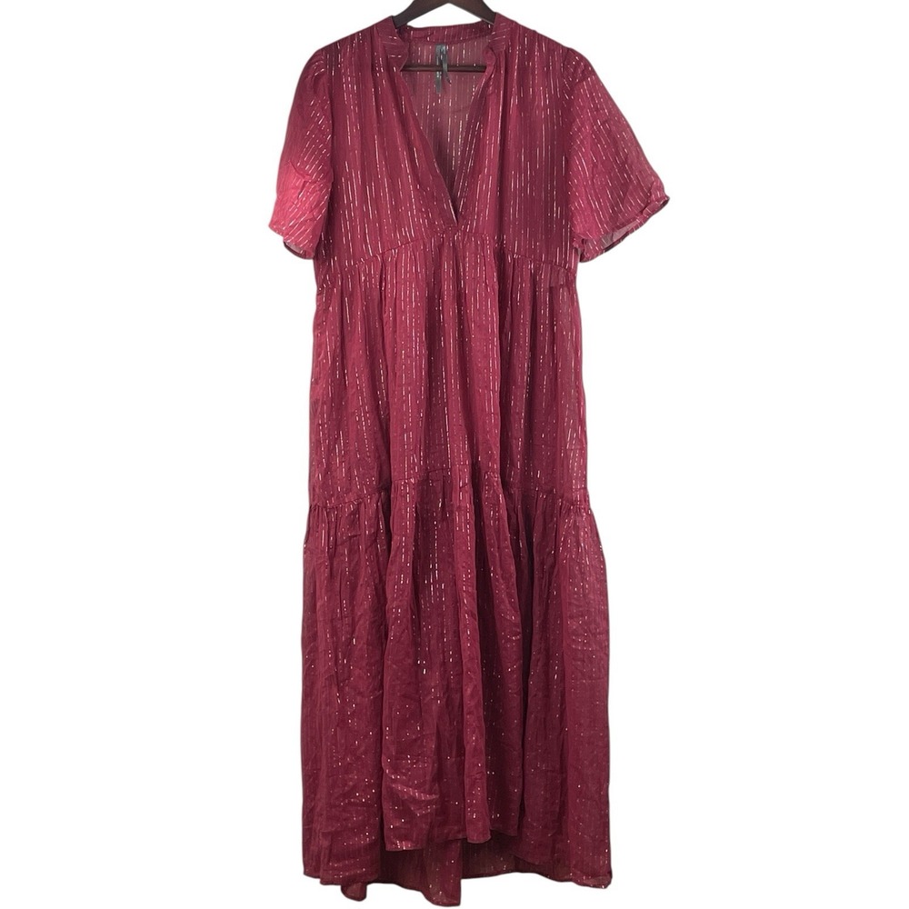 Anthropologie The Kallie Flowy‎ Maxi Dress Lurex Edition Size S Sheer Cover-Up